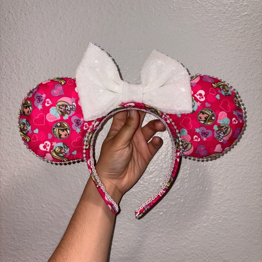 NEW PINK BARBIE DISNEY EARS WITH WHITE BOW